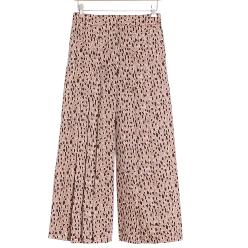 Anthropologie Isobel Pleated‎ Cream Black Patterned Wide Leg Pants Sz S